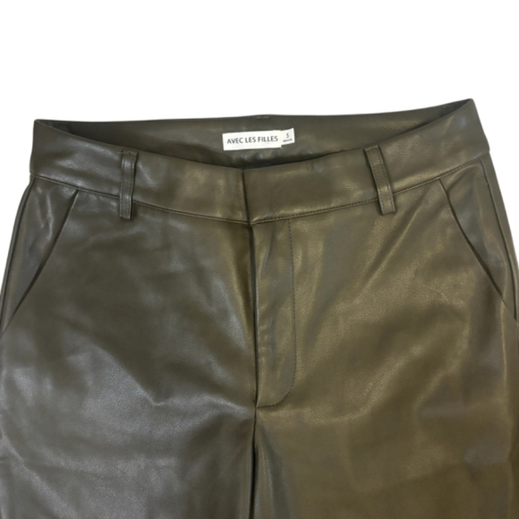 ANTHROPOLOGIE Avec Les Filles Flared Faux Leather Pants Olive Moss Sz Small - Picture 13 of 14
